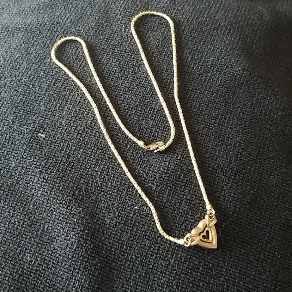14k 2 tone heart gold necklace 17"